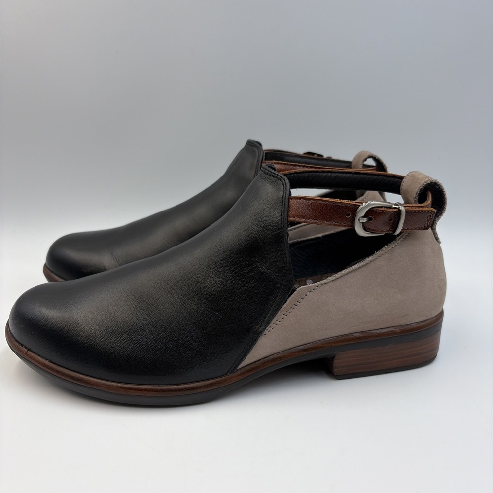 Naot Kamsin Leather Ankle Strap Booties Women's EU38 US7 Black Raven/Stone Brown - Picture 3 of 14